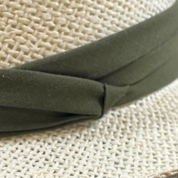 Natural Fiber Straw Fedora Casual Sun Hat w/Pleated Green Band - Picture 6 of 15